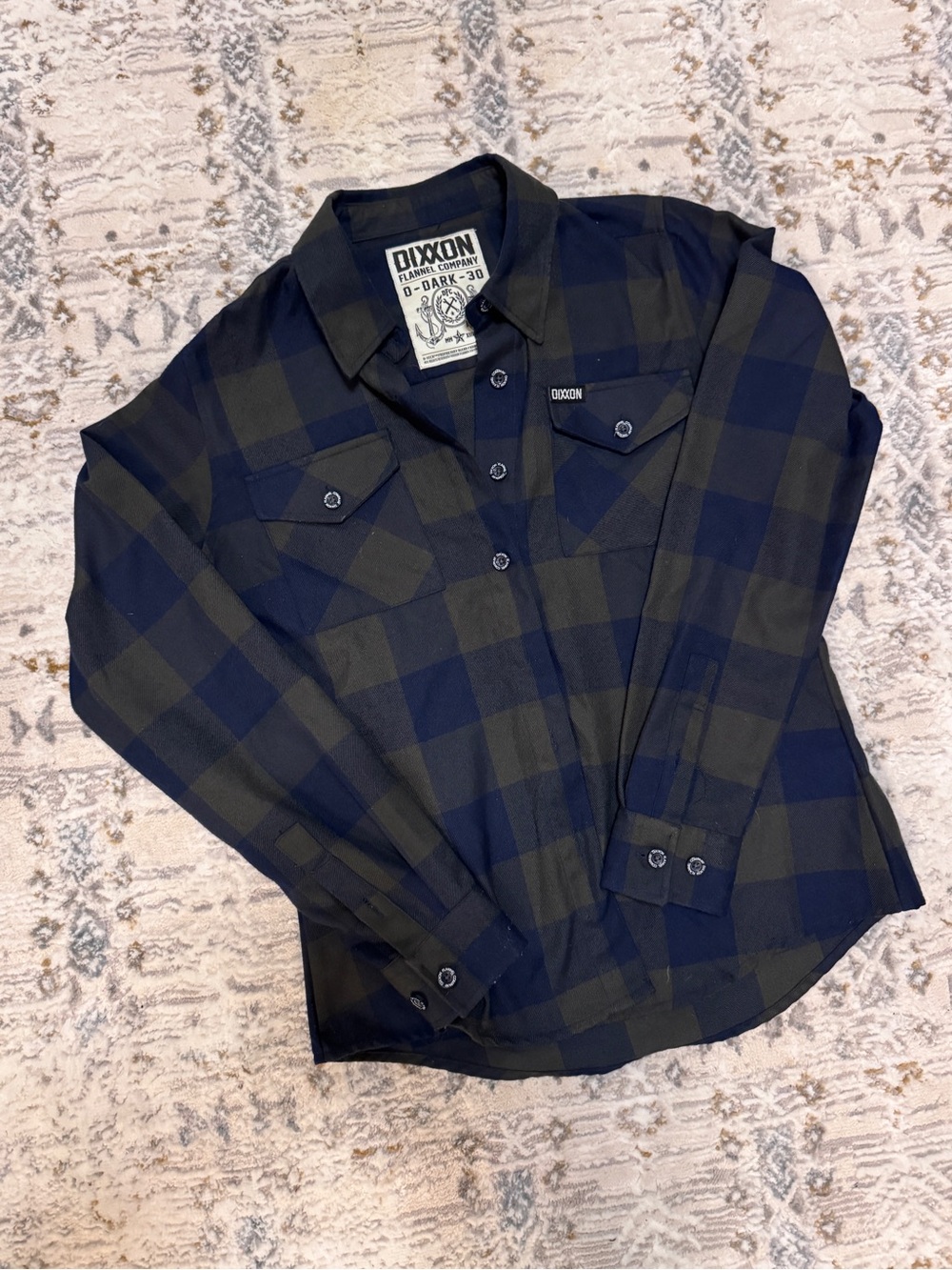 DIXXON Navy and Olive Plaid Button-Down Shirt
